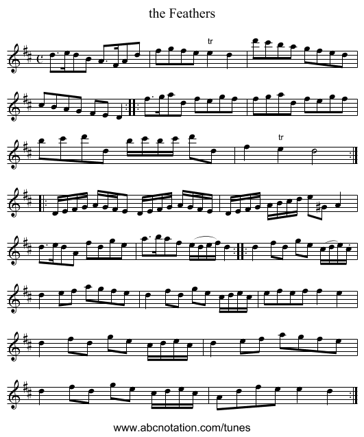 the Feathers - staff notation