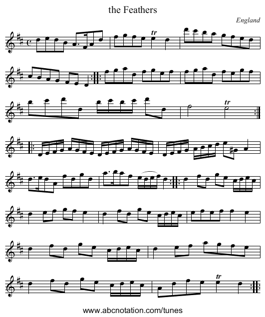 the Feathers - staff notation