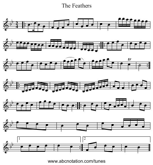 The Feathers - staff notation