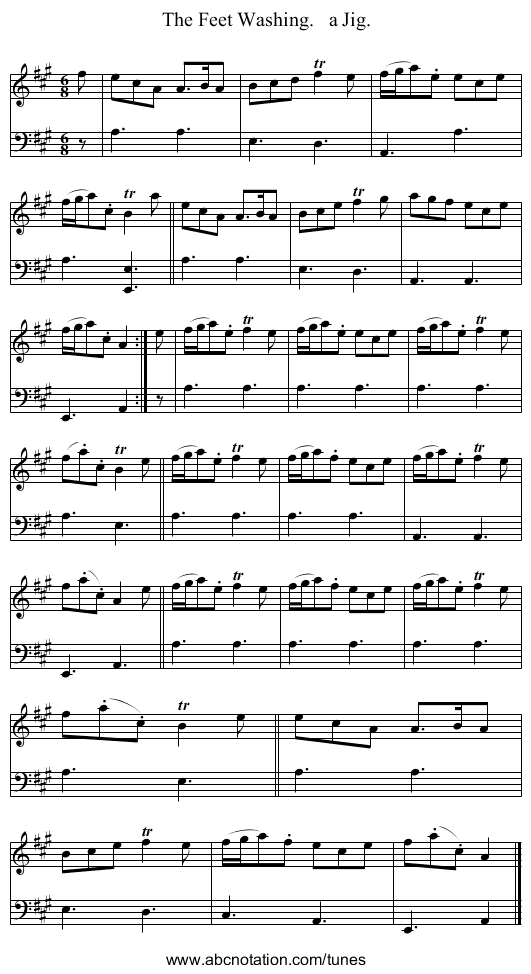 The Feet Washing.   a Jig. - staff notation