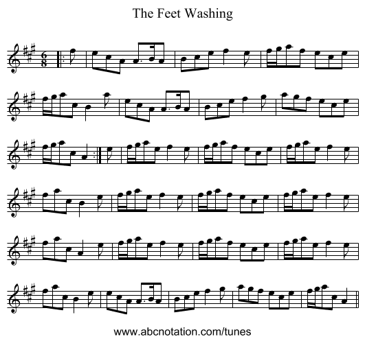 The Feet Washing - staff notation