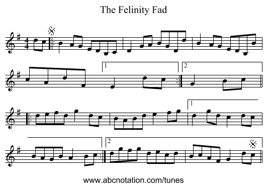 The Felinity Fad - staff notation