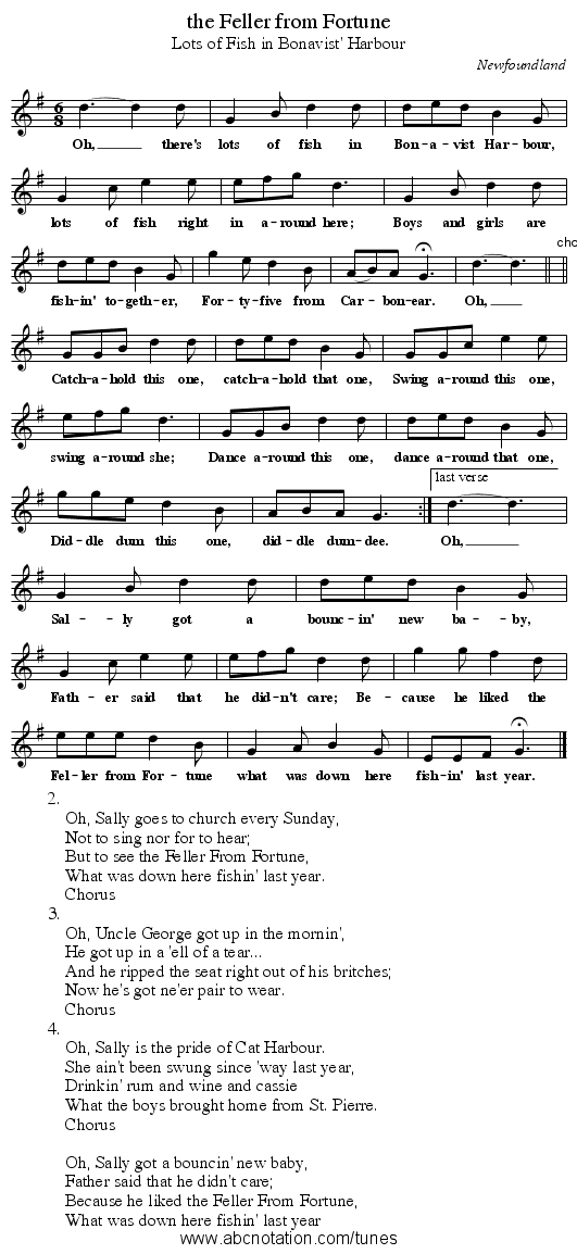 the Feller from Fortune - staff notation