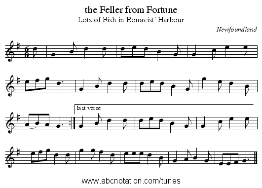 the Feller from Fortune - staff notation