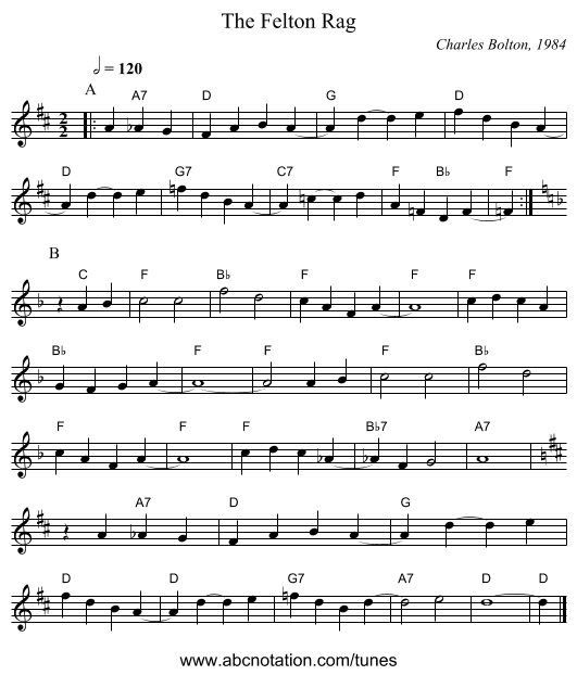 The Felton Rag - staff notation