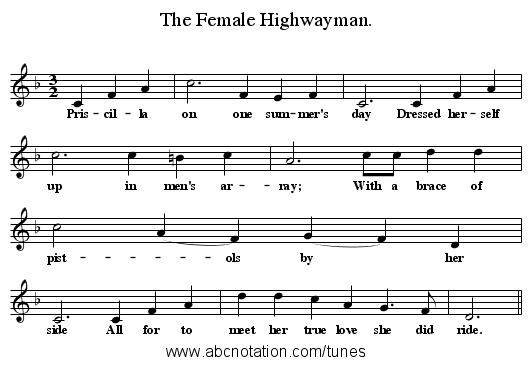 The Female Highwayman. - staff notation
