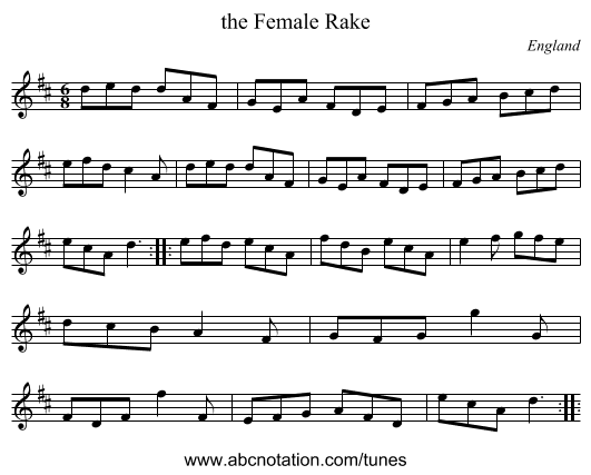 the Female Rake - staff notation