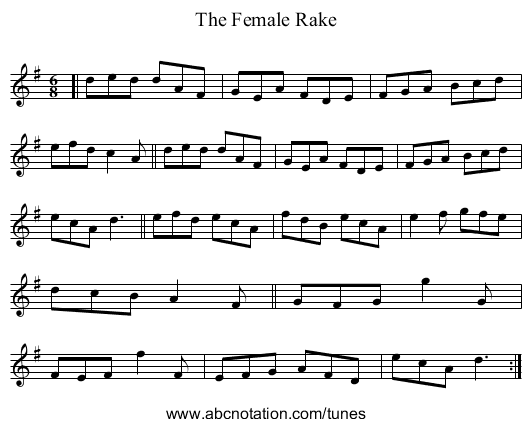 The Female Rake - staff notation