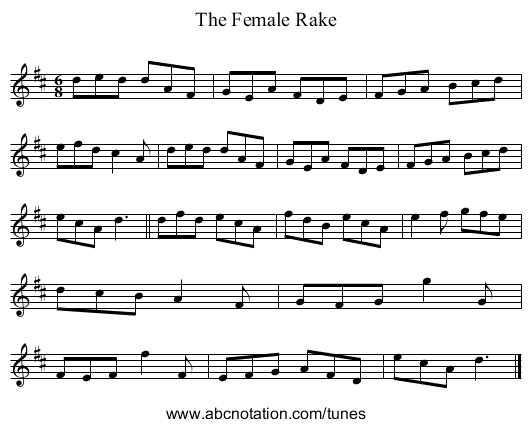 The Female Rake - staff notation