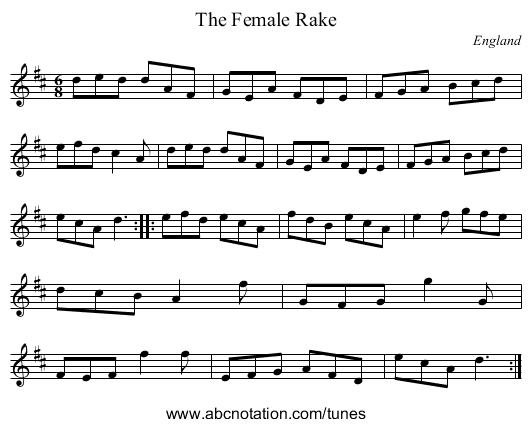 The Female Rake - staff notation