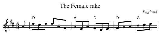 The Female rake - staff notation