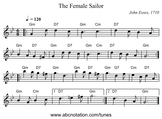 The Female Sailor - staff notation