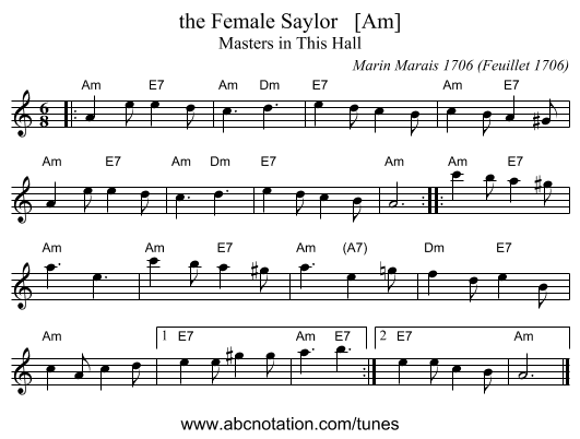the Female Saylor   [Am] - staff notation