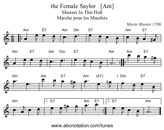 the Female Saylor   [Am] - staff notation