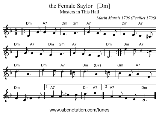 the Female Saylor   [Dm] - staff notation