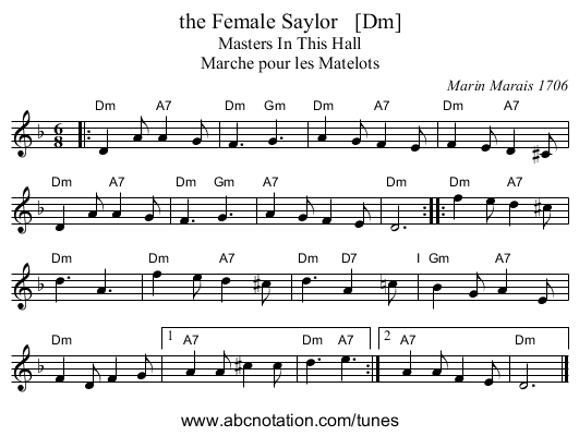 the Female Saylor   [Dm] - staff notation