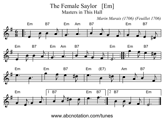 The Female Saylor   [Em] - staff notation