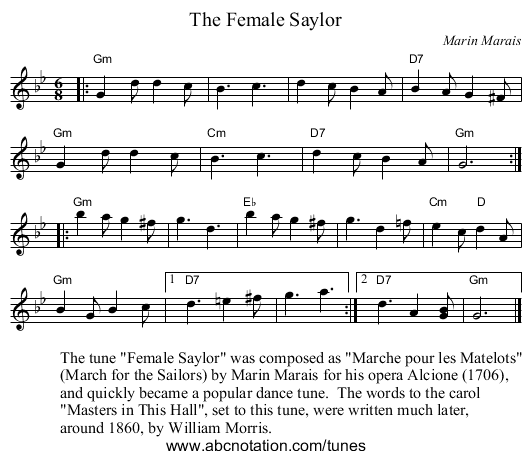The Female Saylor - staff notation