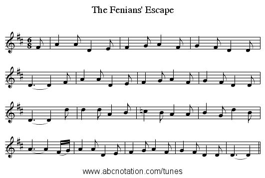 The Fenians' Escape - staff notation
