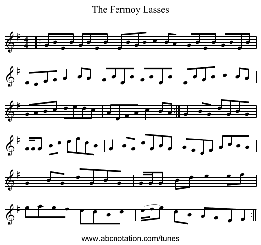 The Fermoy Lasses - staff notation