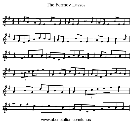 The Fermoy Lasses - staff notation