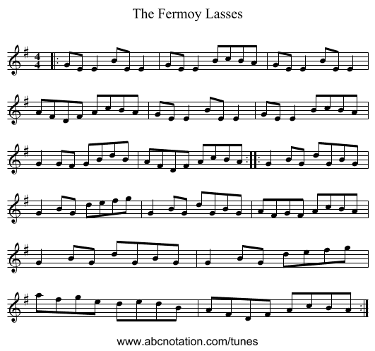 The Fermoy Lasses - staff notation