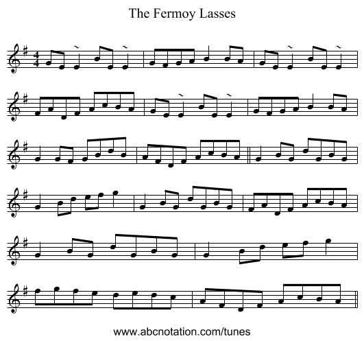 The Fermoy Lasses - staff notation