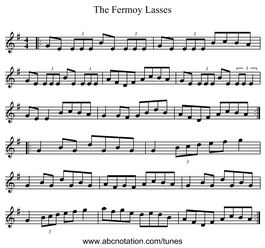 The Fermoy Lasses - staff notation