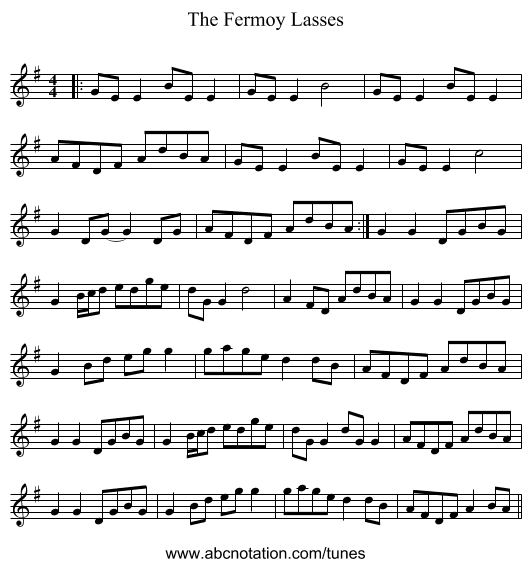 The Fermoy Lasses - staff notation