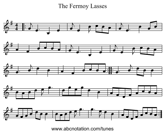 The Fermoy Lasses - staff notation