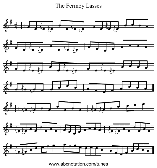 The Fermoy Lasses - staff notation