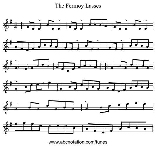 The Fermoy Lasses - staff notation