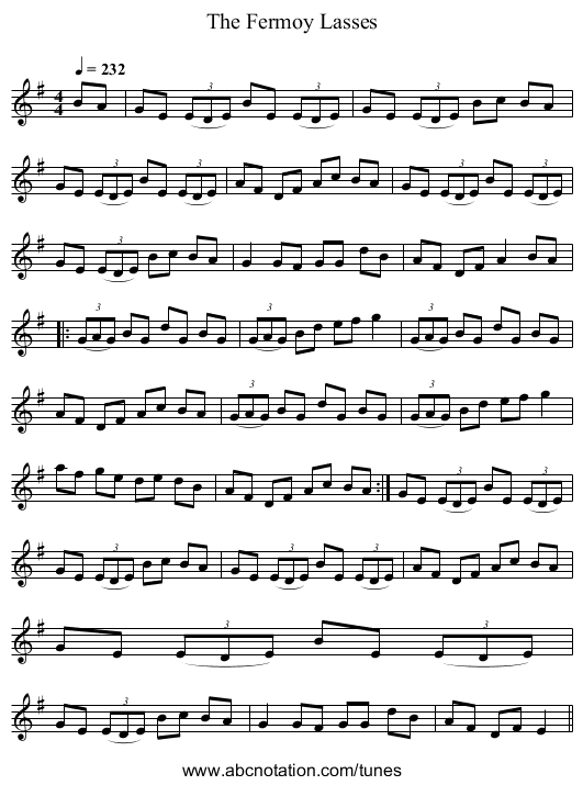 The Fermoy Lasses - staff notation