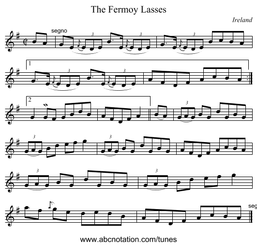 The Fermoy Lasses - staff notation