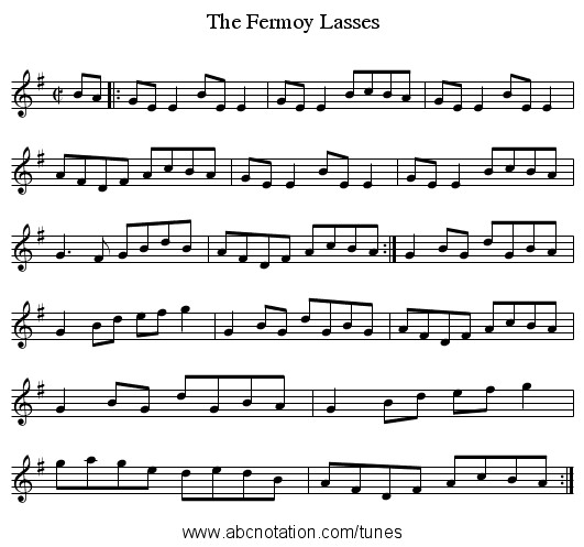 The Fermoy Lasses - staff notation