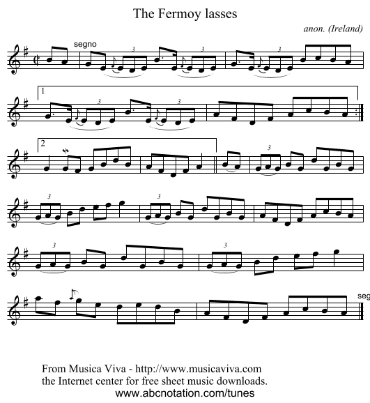 The Fermoy lasses - staff notation