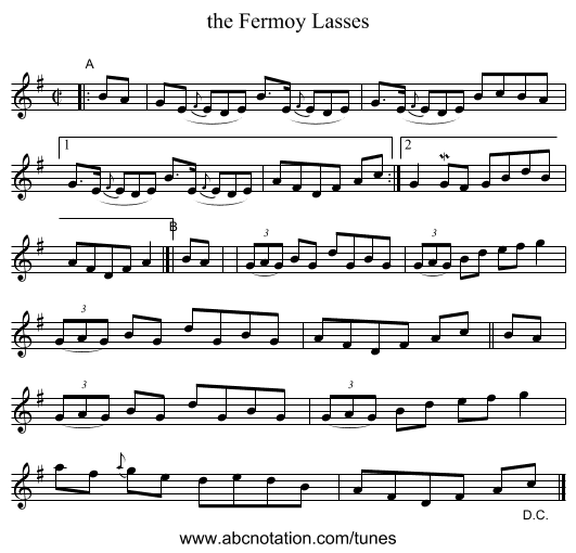 the Fermoy Lasses - staff notation