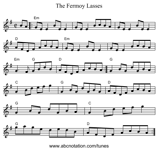 The Fermoy Lasses - staff notation