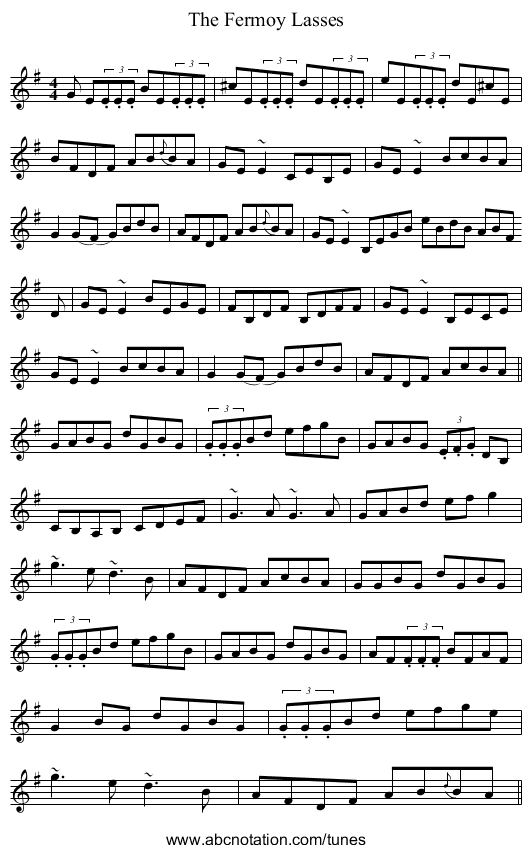 The Fermoy Lasses - staff notation