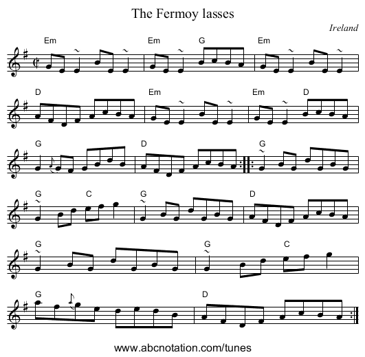 The Fermoy lasses - staff notation