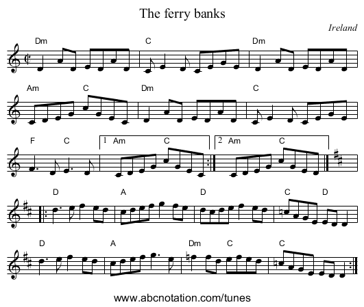 The ferry banks - staff notation