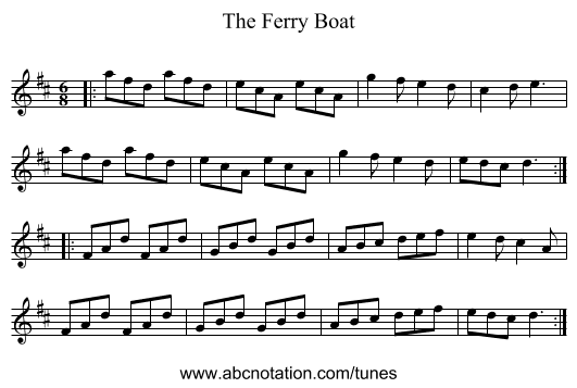 The Ferry Boat - staff notation