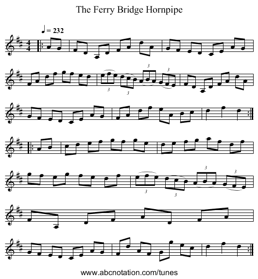 The Ferry Bridge Hornpipe - staff notation