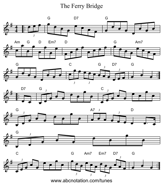 The Ferry Bridge - staff notation