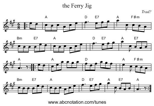 the Ferry Jig - staff notation