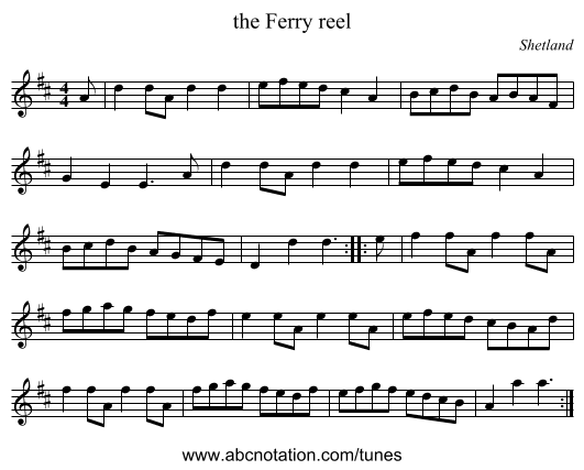the Ferry reel - staff notation
