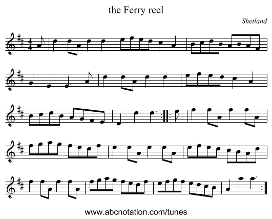the Ferry reel - staff notation