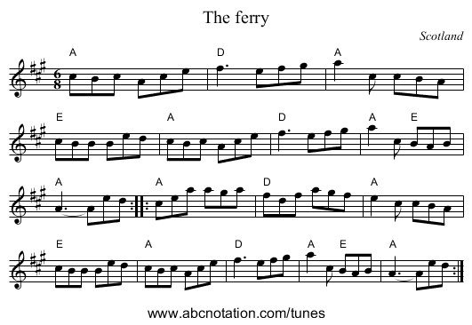 The ferry - staff notation