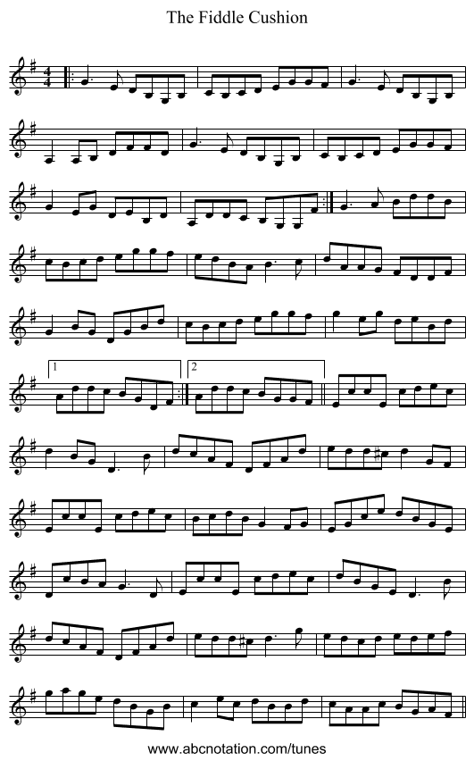 The Fiddle Cushion - staff notation
