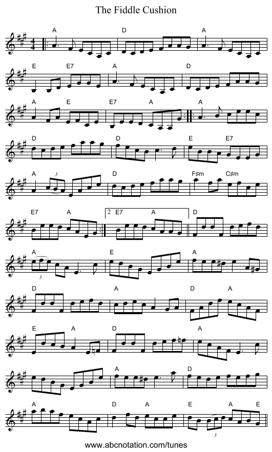 The Fiddle Cushion - staff notation